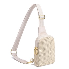 INICAT Summer Straw Bag Small Sling Beach Bag Crossbody Bags Rattan Woven Purses for Women 2025(RFID White Guitar Strap)