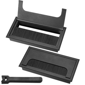 2 Pcs Desk Table Grommets, 160x80 mm Desk Table Cable Grommets, Aluminum Alloy Rectangle Cord Cable Wire Hole Covers Organizer, Cable Tidies Port Hole Covers with Brushes for Home Office Table (black)