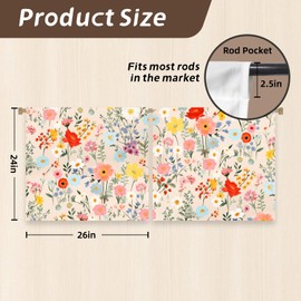 Stanoha Kitchen Curtains Over Sink for Bathroom Window Cafe Basement Cortinas para Cocina Farmhouse Camper Rv Short Mini Curtain Flower Floral Summer Elegant Country Rustic Modern Cute - 26×24’’