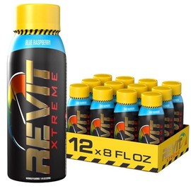 Steel Revit Xtreme Energy Drink Blue Raspberry 8oz (12-Pack) | 375mg Caffeine, 7 Essential Vitamins| Sugar-Free, Resealable Cap, All-Day Energy