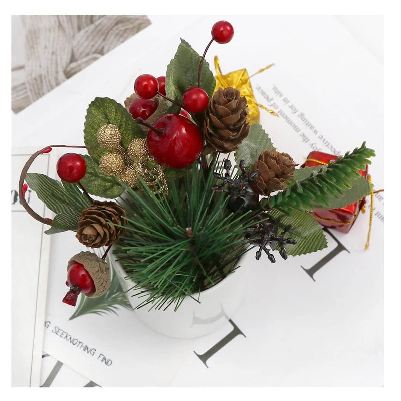 14pcs Christmas Floral Arrangement Artificial Pine Cones Berry Stems Decor