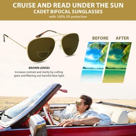 proSPORT Aviator Bifocal Sunglass Reader +1.50 Smoke & Brown Men Women