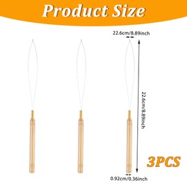 3 Pcs Hair Extension Tools, Hair Beader Tool, Threader Pulling Hook Tool, Wooden Hair Extension Loop Needle Kit, Bead Device Tool for Hair or Feather Extensions