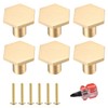 6 Pcs Brass Cabinet Door Knob, Hexagonal Gold Kitchen Door