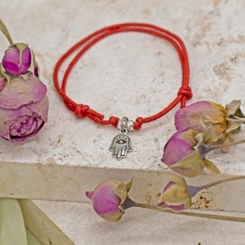 Tuscany Silver Women's Sterling Silver 9 x 15.1 mm Hamsa Hand on Red Cord Adjustable Friendship Bracelet of Length 13 cm/5 Inch-25.5 cm/10 Inch