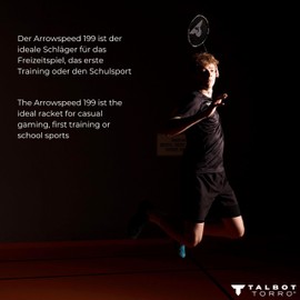 Talbot-Torro Arrowspeed 199 Badminton Racket - Graphite Composite Leisure & School Sports Racket - Powerwaves for More Trampoline Effect - Airflex Grip - 98g - One Piece Optic