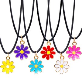 FindFunFine 24 Pieces Daisy Flower Necklaces – Colourful Pendant Accessories For Summer Party Favours, Gifts, Rewards And Themed Decorations