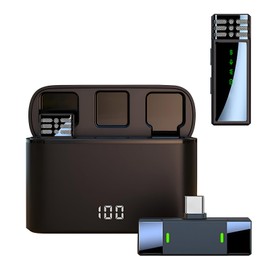 Lancoon Wireless Microphone with Charging Case Suitable for Android Laptop Clip on Lapel Mic Noise Cancellation Reverberation for Interview Video Recording (USB-C)