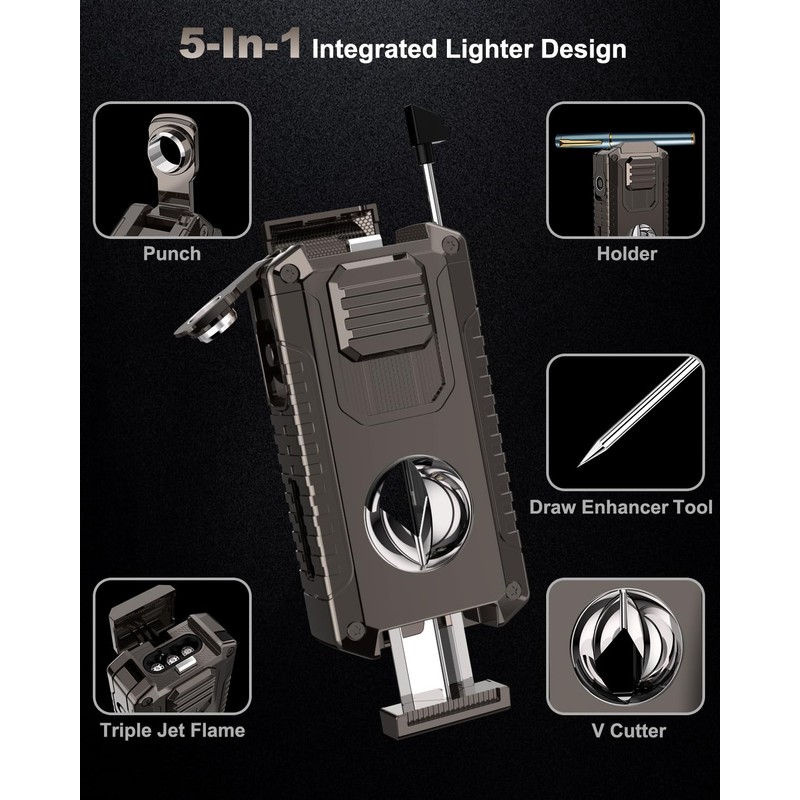 5-in-1 Multi-Functional Torch Lighter, Cutter and Punch, Needle, Holder, Luxury