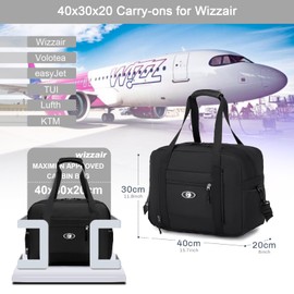 BAGZY Travel Bag Wizzair Volotea Hand Luggage 40 x 30 x 20, 25 L Foldable Weekender Sports Bag Suitcase Bag Waterproof Nylon Shoulder Bag Cabin Handbags Hospital Bag, Black and black, simple