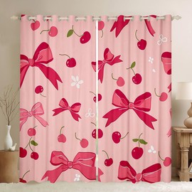 Feelyou Bow Curtains for Bedroom Living Room Kids (2 Panels, 42 x 63 Inch) Cheery 30%-50% Room Darkening Blackout Curtain Room Decor Cute Darkening Dreapes Hot Pink Window Treatments