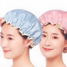 Cute Waterproof Shower Hair Cap Bath Hat for Treatment Shampoo Cap Blue 5ea