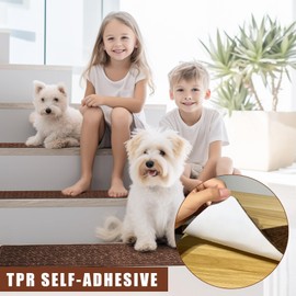 15Pcs Stair Treads for Wooden Steps Indoor with Self Adhesive, 8"x30" Non Slip Stair Runners-Peel & Stick Indoor Stair Carpet Runner, Resistant Indoor Runner for Kids、Elders and Pets, Brown