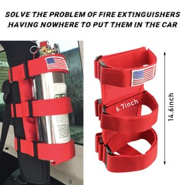 Yourkar Fire Extinguisher Holder, Roll Bar Fire Extinguisher Strap with American Flag Pattern, Adjustable Roll Bar Fire Extinguisher Mount Holder, Universal Car Accessories (Red)