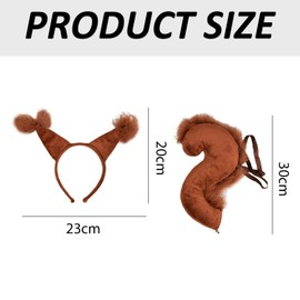CYNOSURETECH 1 Piece Squirrel Ear Headband and 1 Piece Squirrel Tail Accessory, Animal Ears Headband Set, Suitable for Birthday Parties, Cosplay, Etc