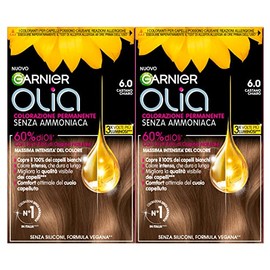 Garnier Olia Permanent Hair Colour without Ammonia, Colouring with Flower Oils of Natural Origin with Brightening and Nourishing Effect, Colour 6.0, Light Brown, 2 Packs