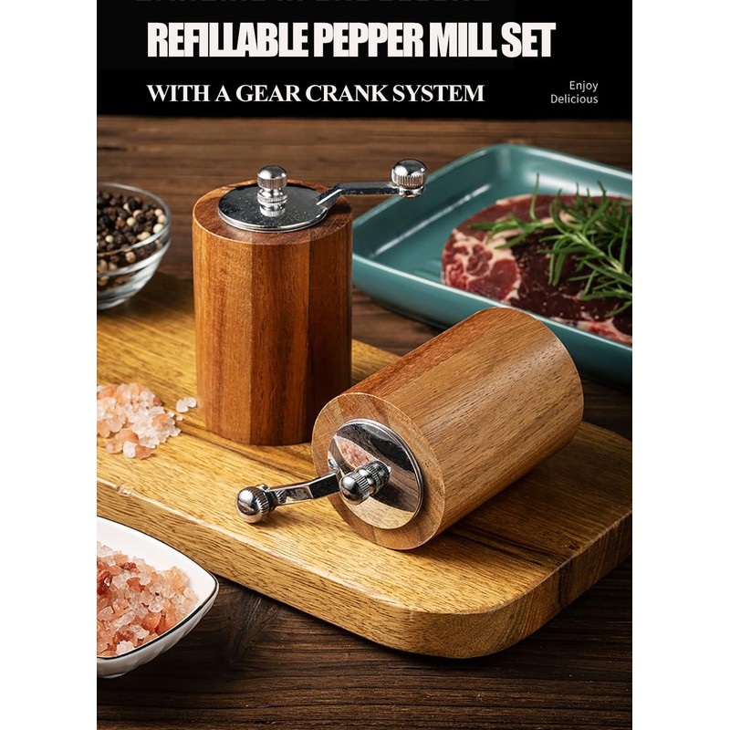 Acacia Wood Salt and Pepper Grinder Mills Sets,Wooden Shakers with