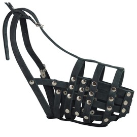 Secure Genuine Leather Mesh Dog Basket Muzzle - Doberman Male, (Circumference 14", Snout Length 3.5")