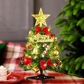 Desktop Christmas Tree, 30cm/12ft Mini Xmas Tree Set Christmas Decor with Lights New Year Party Decoration Gift Festival Supplies for Home (with Warm Light)