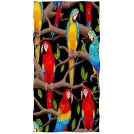 Violetpos Bath Towel Colourful Eye-catching Parrots Branches Colourful Eye-catching Parrot Branches 70 cm x 140 cm Beach Towel