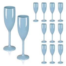 LEYIQU Plastic Champagne Flutes, Acrylic Glasses Goblets Cups Toasting Shatterproof Reusable Flute, for Wedding Party Dinner Mimosa Bar Anniversary Birthday Easter (12, Blue)