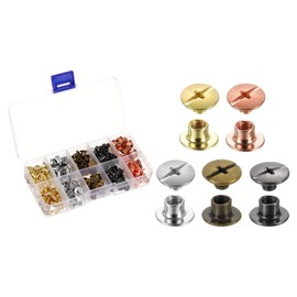 HARFINGTON 100 Sets Chicago Screws Leather Rivets, M5 3/16-Inch Belt Binding Metal Screws for Leathercraft, Bag, Shoes, Purse, Bookbinding, Black,Silver,Gold,Bronze,Rose Gold, M5x4mm