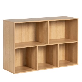 White Oak Wooden 5-Cube Storage Organizer Closed Back Panel Bookshelf Display Shelf for Home Office School for Bedroom Closetssize: 11.42"D x 35.98"W x 24.09"H, color: Embossed White