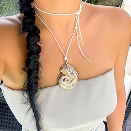 GIGB PBDK Plated Gold Conch Shell Pendant Necklaces,Charming Chunky Conch White Leather Choker,Aesthetic Beach Accessories Jewelry for Women Teen Girls (Gold)