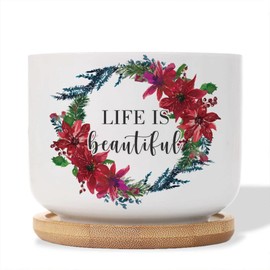 DecStic Ceramic Planters Bible Verse Planters for Indoor Plants with Drainage Holes and Saucers Pot for Home Office Desk Garden