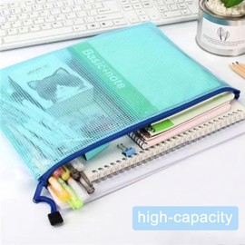 Nutabevr Pack of 15 5 Colours Colourful Waterproof Document Bag (A4+A5+A6), Transparent Mesh Bags with Zip, for Offices, Document Bag, School, Receipts, Travel Utensils, Cosmetics