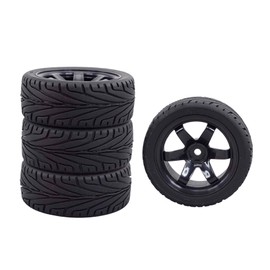 KEEDA 4pcs 1:10 RC Tyres and Plastic Wheels Rims for 1/10 HSP HPI Tamiya RC on Road Touring Racing Drift Car (Black)