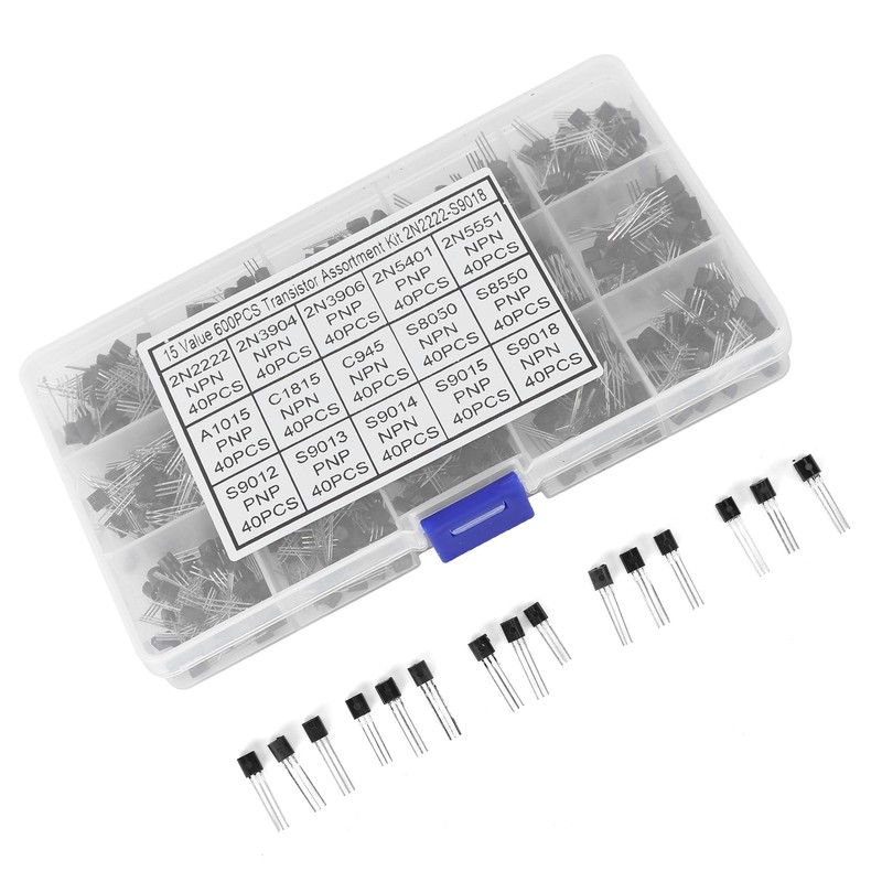600 Pcs Transistors Assortment Kit NPN TO-92 PNP 2N2222-S9018 Straight