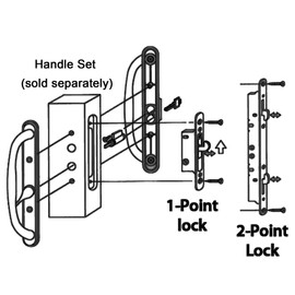 2 Point Sliding Patio Glass Door Mortise Lock with 11-3/4" Faceplate, Dual Point Hooks with Anti-Slam Pin, 45° Keyway, A/B Position, 3-15/16" Handle H.C. (Sold Separately), Non-Handed