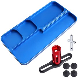 GoHobby Aluminum RC Screws Tray and 17mm Wheel Wrench & Small Cross Hex Wrench Sleeve RC Repair Tool Set for 1/24 1/18 1/10 1/8 Scale RC Car Crawler Truck
