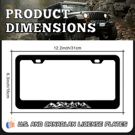 Mountain License Plate Frames - 2 Pack Mountains Funny License Plate Holder, Stainless Steel Rust-Proof Waterproof Car Decorative Tag Frame with Screws Fasteners Caps