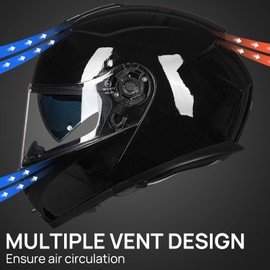 ILM Adult Motorcycle Modular Full Face Helmet Flip up Dual Visor DOT Approved Model 159(Gloss Black,Medium)