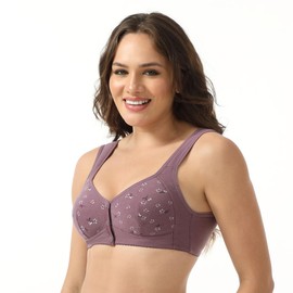 Daisy Bras for Women, Front Snap Closure Padded Bra for Older Senior Women, No Underwire Comfortable Bra Purple 36D