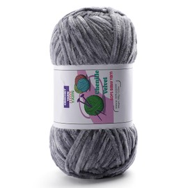 Plush Chunky Chenille Yarn, Fluffy Velvet Yarn for Crocheting, Soft Thick Bulky Yarn for Knitting and Making Clothes, Hats, Scarves, Blankets, Cushions(3.5oz 196.8yds Each (Light Gray)