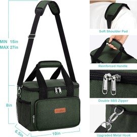 Tiblue Insulated Reusable Lunch Box for Office Work School Picnic Beach, Leakproof Freezable Cooler Bag with Adjustable Shoulder Strap (Medium, Dark green)