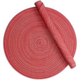Alnicov 15 Inch Round Placemats Set of 6,Cotton Woven Placemat Heat-Resistant Non-Slip Washable Table Mats for Dining Table Wedding Holiday Party and Everyday Use(Red)