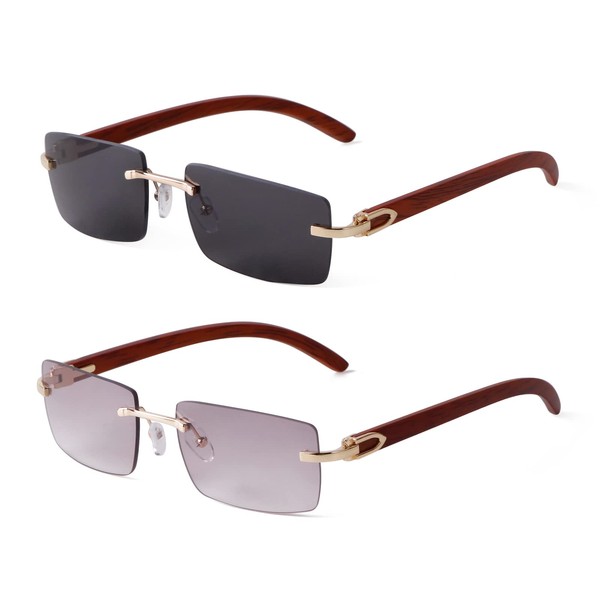 SORVINO Rimless Sunglasses for Men Women Rectangle Shades for Men