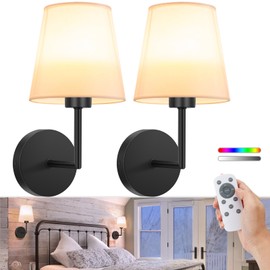 VOLISUN Battery Operated Wall Sconce Set of Two,Black Wireless Sconces with Romote and Rechargeable Bulbs,9 Colors Indoor Wireless Wall Lights for Bedroom Living Room Hallway
