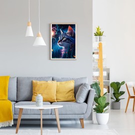 GDYEEH Forest Cat Diamond Painting Adults, 5D Kitten Diamond Art Pictures Beginners, DIY Fantasy Round Full Drill Diamond Painting Embroidery Cross Stitch Gifts Home Wall Decor 30 x 40 cm