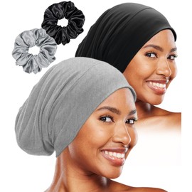 Sleep Cap Bonnet for Sleeping Black Women, Adjustable Cooling Ice Silk Lined Bonnet for Curly Braids Hair Cover Beanie Hat