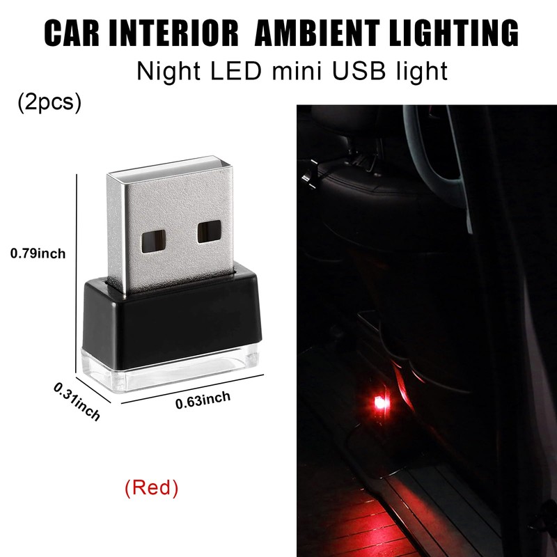 Sylvil 2 PCS USB LED Car Interior Atmosphere Lamp, Portable
