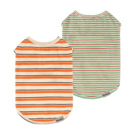 Fitwarm 2 Pack Striped Dog Shirt, Summer Clothes for Small Dogs, Breathable Lightweight Dog Tee Shirts, Pet Outfit, Orange, Light Yellow, Red, Green, XXL