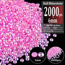 2000pcs 6mm Resin Rhinestones Bulk, Pink AB Flatback Round Jelly Rhinestones Bedazzling Non Hotfix Crystal Gems Large Quantity Wholesale for DIY Crafts Clothes Bottles Tumblers Face Makeup Manicure