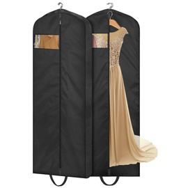 MISSLO 65" Long Garment Bags for Travel Dress Bags Wedding Dress Cover Waterproof Clothing Bags Storage Traveling Clothes Protector for Closet Wardrobe Bags 2 Packs for Gowns, Tuxedos, Coats, Black