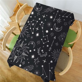 Swono Rectangle Tablecloth Sun and Moon Table Cover 52x70 Inch Stars Sun Moon Constellation Galaxy Space Table Cloth for Rectangle Tables Decorative Tablecloth for Dining Party Camping BBQ