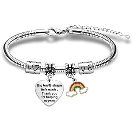 WTOPP Teacher Gifts Teacher Bracelets Teachers Thank You Gift Charm Rainbow Bracelets Teahcers Day Appreciation Jewellery Big Heart Shape Little Minds